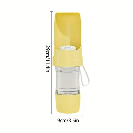 Portable Dog Water Bottle – Leak-Proof Pet Water Dispenser with Food Storage, Ideal for Outdoor Walks, Camping, and Travel (Yellow)