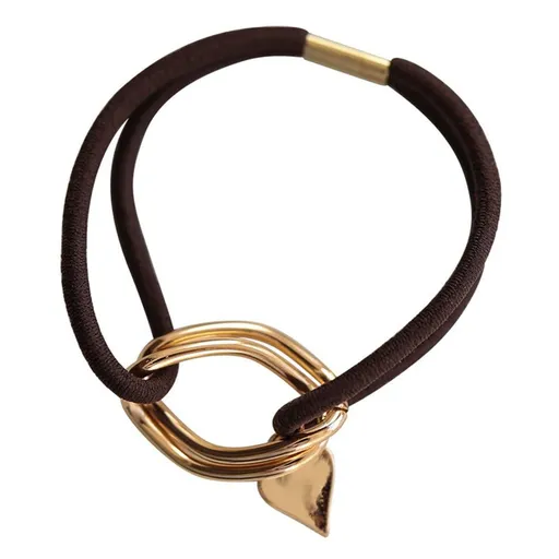 2 Pcs Fashion Gold Plating Metal Cuff Band Ponytail Tie Hair Cuff Elastic Wrap Hair Rope Hair Ring rubber band and metal