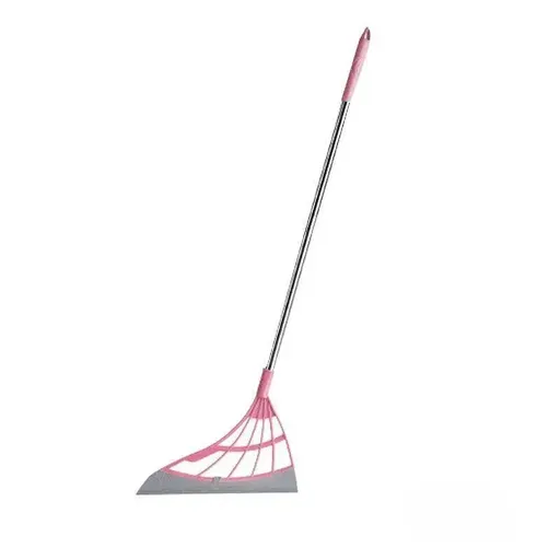 Squeegee Cleaning Tool for Dust and Hair with Rubber Floor Broom Design - Pink