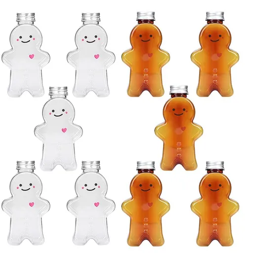 Juice Bottles 10Pcs Gingerbread Man Christmas Candy Jar Plastic Kitchen Canisters Chocolate Container Xmas Party Favors 700ML