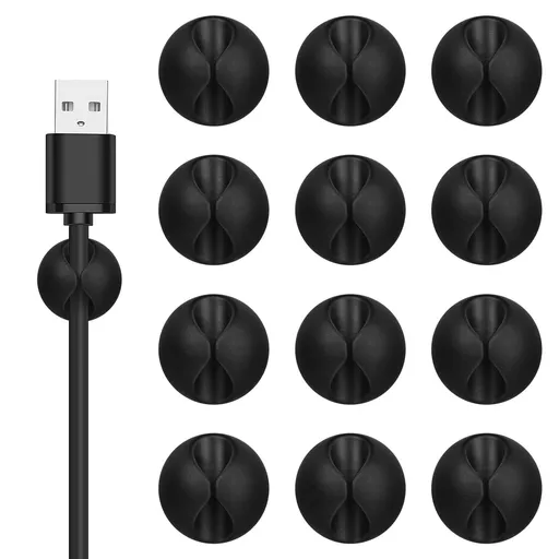 Cord Holder Cable Clips - 12 PCS Black Cable Cord Organizer, Adhesive Charger Wire Cord Clips, Wire Cable Holder for Nightstand
