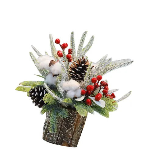 35cm Tabletop Xmas Tree Bark Wooden Barrel Decoration Artificial Bouquet Ornament for Home Hotel Office Cotton Type