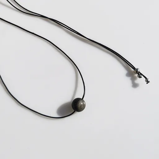 Vintage Geometric Natural Stone Bead Pendant Necklace Adjustable Black Rope Collarbone Chain Unisex Boho Jewelry Gift-Silver Obsidian