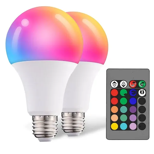 Color Changing Light Bulb 9W E27 Dimmable RGB LED Light Bulb Remote Control Memory Function 2 Pack