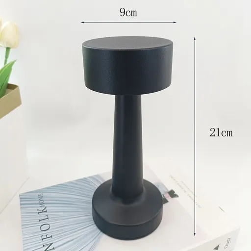 Dumbbell-Shape Metal Touch Lamp – Brushed Body, 3 Color Temperatures, Wireless & Portable, Soft Eye-Friendly Ambient Light（Matte Black）