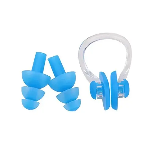 Waterproof Silicone Swimming Earplugs Nose Clip Plugs,Ear & Nose Protector Swimming Sets Box Package (Blue )