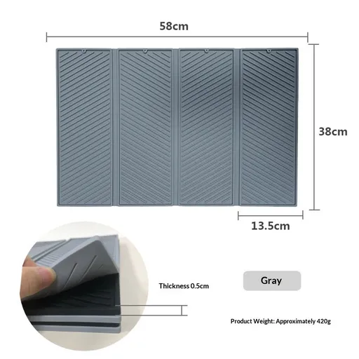 Dish Drying Mat for Kitchen Counter, Collapsible Large Dish Drainer Mat, Silicone Drying Mat Non-Slip Silicone Sink Mat, Easy to Clean, Grey