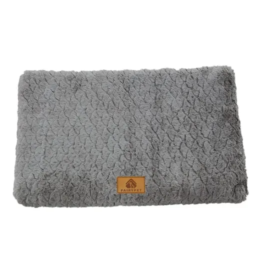 Grey XL size Pet Dog Bed Mat - Plush Short Fur Cover with Wave Foam Padding - Washable Removable Cover, Non-Slip Base, Warm Winter Cushion for Dogs and Cats, Multiple Sizes