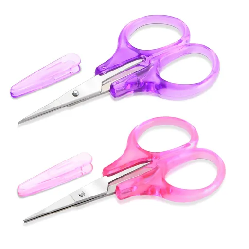 2 Pack Small Sewing Scissors Stainless Steel Crafting Scissors Sharp Scissors with Cover, (Pink + Purple)