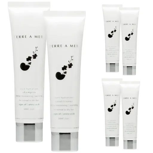 6pc Set Terre A Mer Pure Hydration Amino Acid/Argan Oil Shampoo & Conditioner - 60ml Travel Size