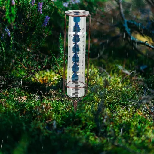 Garden Rain Gauge with Copper and Glass, Light Brown Finish, , Easy to Install and Clean Outdoor Rainwater Collector