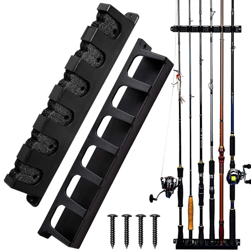 Fishing Rod Holder, Vertical 6-Rod Fish Rod Rack, Easily Installed Wall Mounted Fishing Rod Rack for Garage DIY Fishing Gear Fishing Gift, Fishing Pole Holder Rack