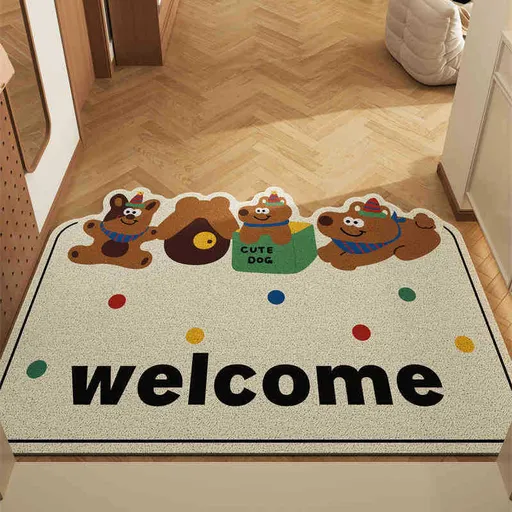Set of 2 Box Puppy Alien Cartoon PVC Coil Entrance Mats - Non-Slip Dirt Trapping Door Mats (50x80cm)