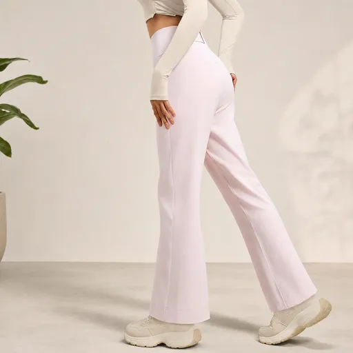 Pink Women's High Waisted Straight Leg Yoga Pants (XXL size)- Spandex Activewear with Peach Shape Back Detail, Rear Waist Pocket and Relaxed Fit for Pilates and Casual Wear