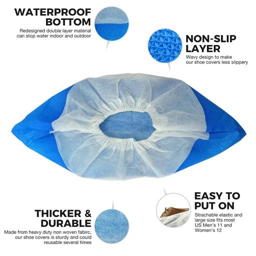 100pc Premium Disposable Non Slip Boot & Shoe Covers - Pack of - Waterproof Double Layer Bottom - Extra Thick, Durable, Recyclable