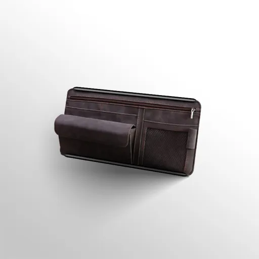 Brown Faux Suede Car Sun Visor Organizer with Spring Strap - Multi-Functional Eyewear Case & Card Holder