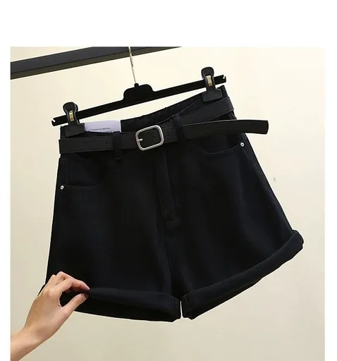 High Waist Cotton Denim Shorts Wide Leg White Black