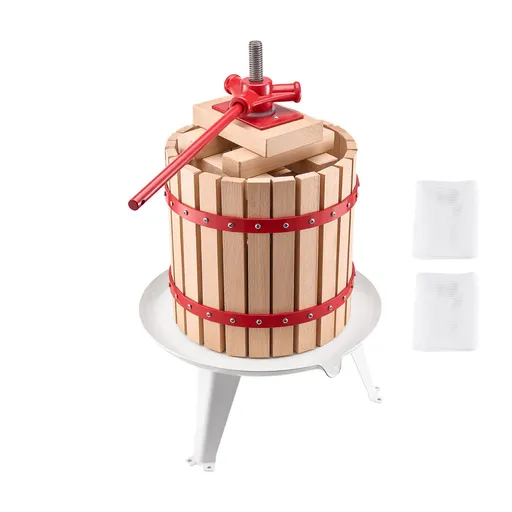 Fruit Press Manual Juicer 3.2 Gal Wood Basket Natural Beechwood
