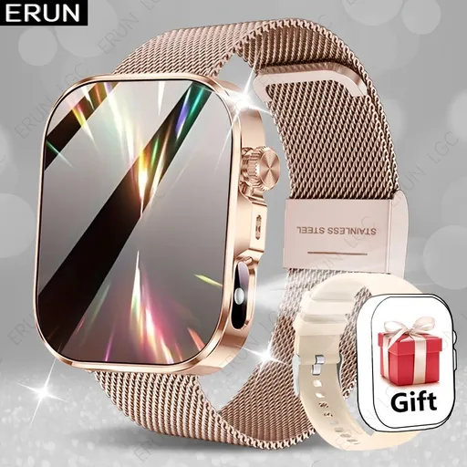 Smart Watch Fitness Tracker Stainless Steel Strap Gold Size 01