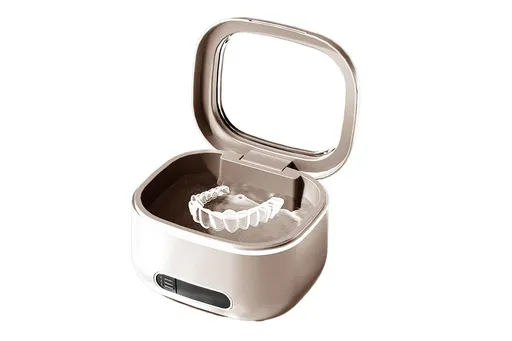 Ultrasonic Retainer Cleaner Machine 50kHz Ultrasonic Dentures Cleaner for Night Guards Braces Aligner Toothbrush Jewelry and More - Beige