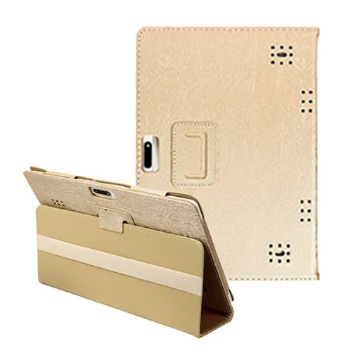 Universal PU Leather Tablet Case for 10/10.1 inch Android Tablets, Protective Folio Cover with Stand and Cut Outs for Ports, Gold