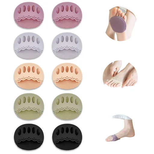 5 Pairs Honeycomb Fabric Forefoot Pads for Men Women,Soft Ball of Foot Cushion Pads,Invisible Metatarsal Socks Pads