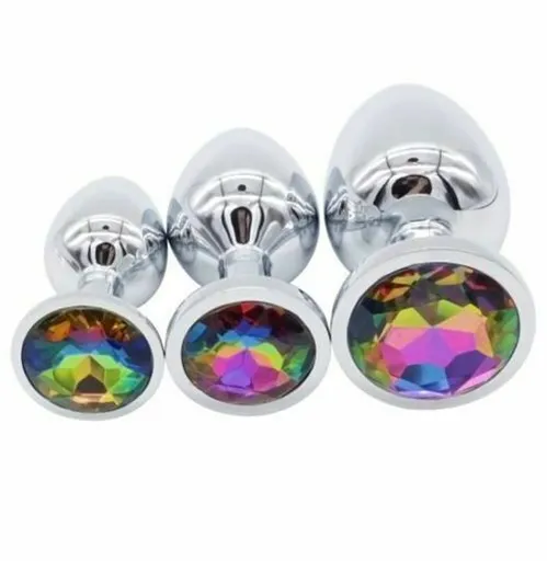 House Of Dasein Stainless Steel Metal Butt Plug Jewel Set Anal Training Kit - Rainbow