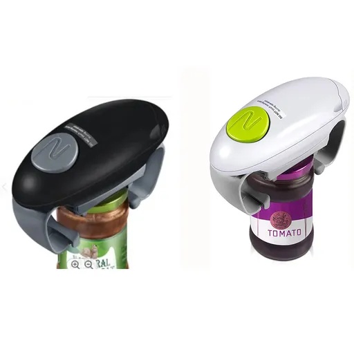 2-Pack Black and White Upgraded One-Touch Electric Can Opener — Dual-Handle Design, Automatic Hands-Free Can/Bottle Opener, ABS Material, Battery-Powered (Batteries Not Included), Designed for the Kitchen