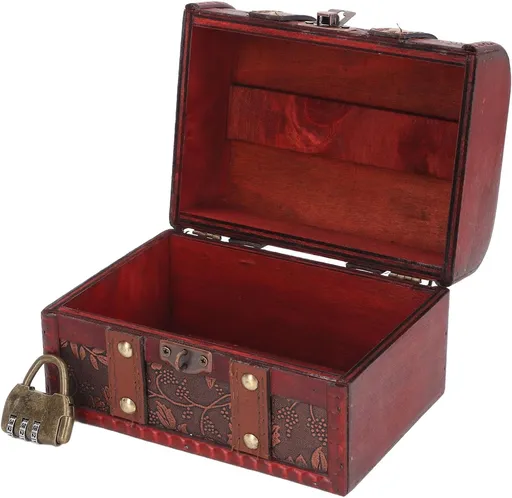 Treasure Chest, Large Capacity Vintage Wood Boxes with Lock Treasure Box Wooden Lock Box Decorative Box Treasure Jewelry Chest with Coded Lock for Girls Ladies Women, 6.3x4.7x4.3in