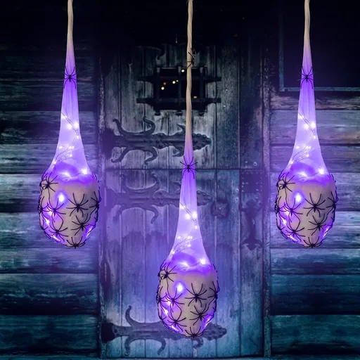 3.2FT Halloween Decoration Hanging Light Up Spider Egg Sacs 3 Packs, Gift for Halloween Party Favors Games, Sacks Props for Halloween, Birthday Indoor Outdoor Decor (Purple)