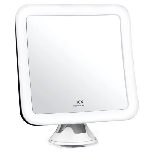 10X Magnifying Lighted Makeup Mirror - Daylight LED Vanity Mirror Compact, Cordless, Locking Suction,Portable Illuminated(Square)