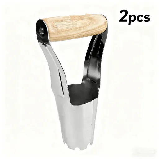 Steel Bulb Planter Tool for Planting Bulbs - High Carbon Steel & Comfortable Wood Carved Handle - Depth Marker for Consistent Planting Flowers Tulips, Daffodils, Dahlias (2pcs，24*11.5*6cm)