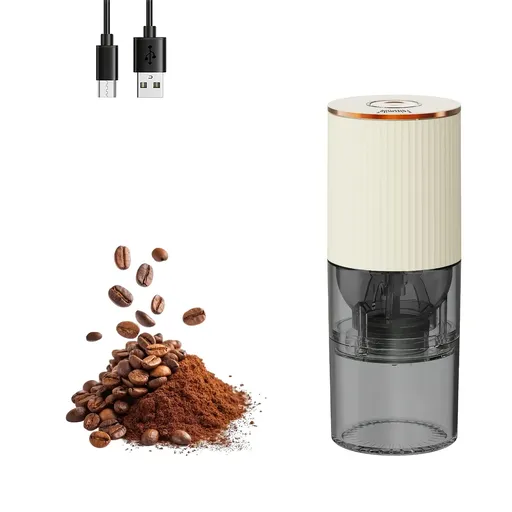 Electric Coffee Grinder PP Body 1200mAh Battery Type-C Charging One-Touch Start Adjustable Grind Portable Detachable(white)