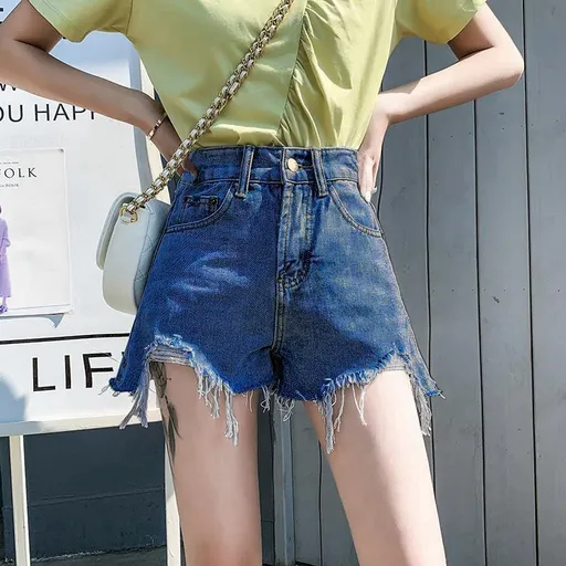 Women High Waist Denim Shorts Summer Cotton Dark Blue 3XL