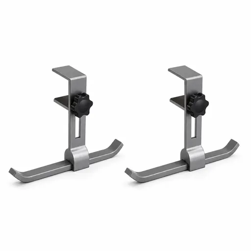 2 pack Grey Aluminium Desk Edge Hook - Adjustable Clamp-On Bag Hanger For School And Office - Space Saving Storage Solution
