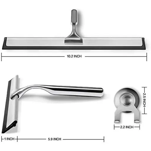 Shower Squeegee for Shower Doors, Window, Bathroom, All-Purpose Cleaning Squeegee – Stainless Steel, 10 Inches (Silver)