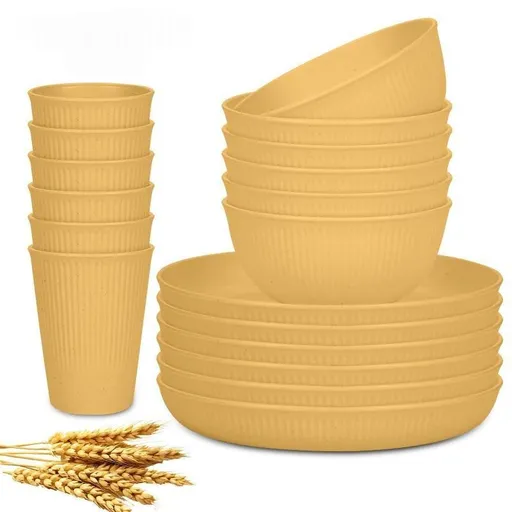 Wheat Straw Dinnerware Set Unbreakable Dinner Plates BPA-Free Dinnerware - Yellow - Size 01