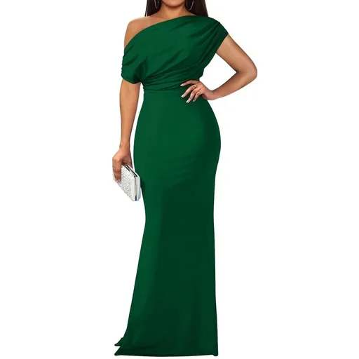 Women'S Off Shoulder Elegant Sleeveless Bodycon Long Formal Party Evening Dress Blue XXL