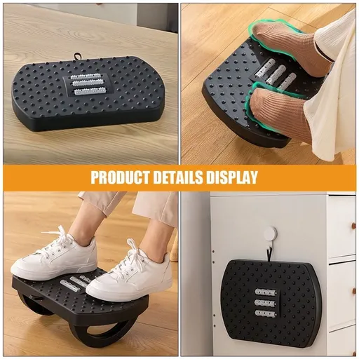 Black Plastic Footrest with Massage Rollers for Under Desk Comfort at Home and Office Workspace