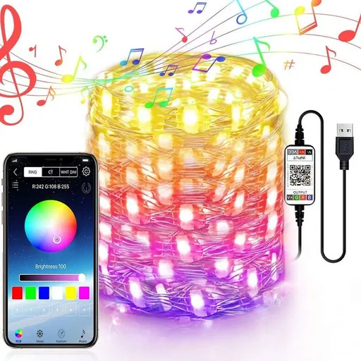 Bluetooth Light String Mobile Phone APP Copper Wire Remote Control Christmas Tree Decoration Lights IP65 Waterproof Programmable Smart Bulbs Music Sync Timer Function
