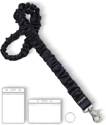 Stretchy Scrunchie Lanyard for ID Badges Keys, Cute Teacher Lanyard for Women with 2 Card Holders 19.6 Inch