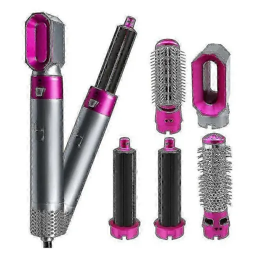 5-in-1 Hair Dryer Curler Straightener Blow Dryer Brush Pink