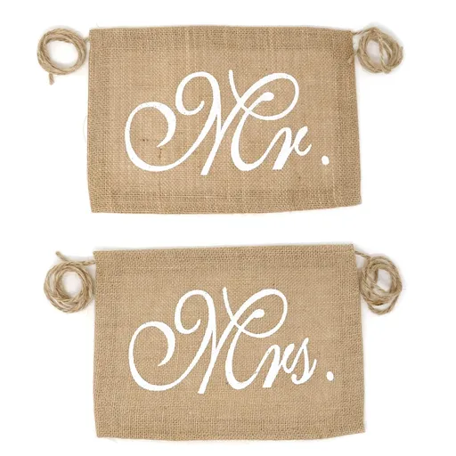 Chair Burlap Chair Banner Bride & Groom Chair Signs for Vintage Rustic Wedding Decorations, Engagement Party Supplies