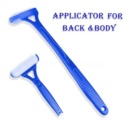 Blue Foldable Long-Handle Back Lotion Applicator with Sponge Roller Head for Sunscreen, Body Lotion and Shaving Foam