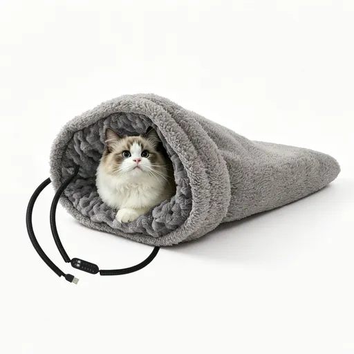 Heated Pet Bed with USB Power, Foldable Cat Dog Sleeping Bag with Soft Fleece, Adjustable Temperature Control and Timer, Ideal for Travel and Home Use (Grey)