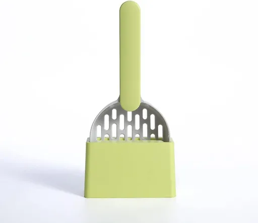 Cat Litter Scoop with Holder and Storage Base, Durable Plastic Sifter for Hygienic Litter Box Cleaning and Tidy Floors, Green
