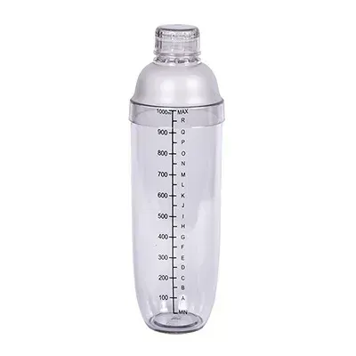 1PC Plastic Cocktail Shaker 1000ml for Home Bar, Drink Mixing Utensil with Transparent and Black Scale