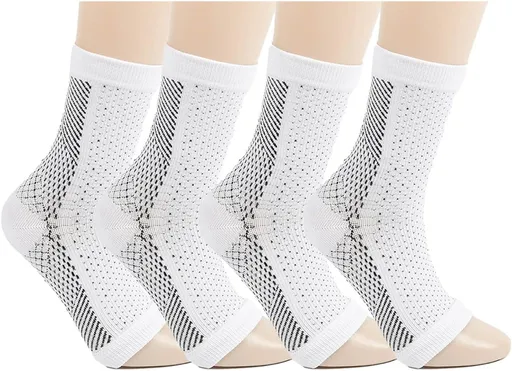 Soothrelieve Compression Socks, Anti Fatigue Compression Foot Sleeves for Men & Women, Ankle Brace Compression Sleeve, for Pain Relief and Plantar Fasciitis (S/M,White 4 Pairs)