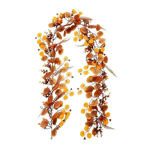 Artificial Eucalyptus Leaf Garland for Thanksgiving Fall Decor, 70.87 Inch Autumn Vine with Faux Fern Leaves for Front Door Mantel Fireplace Indoor Outdoor Decoration