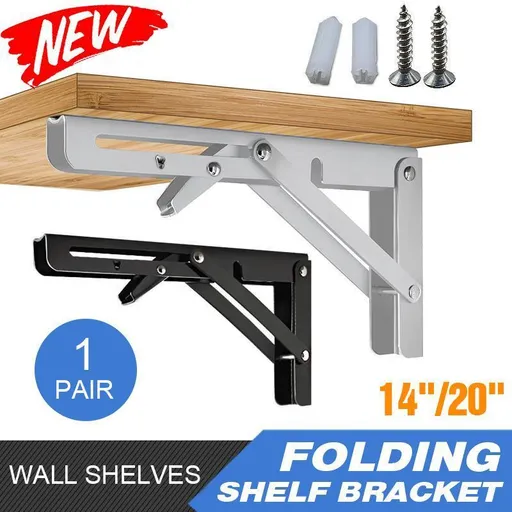 Traderight Table Bracket Folding Stainless Steel 150KG Wall Shelf Bench 2PCS - Black 20in